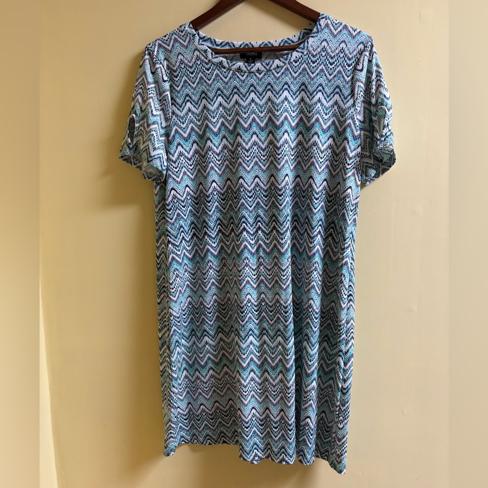 Tacera Blue and White Chevron Dress L Pre~Loved